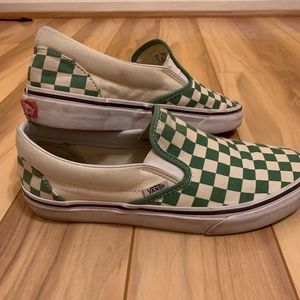 Green Checkered Slip On Vans